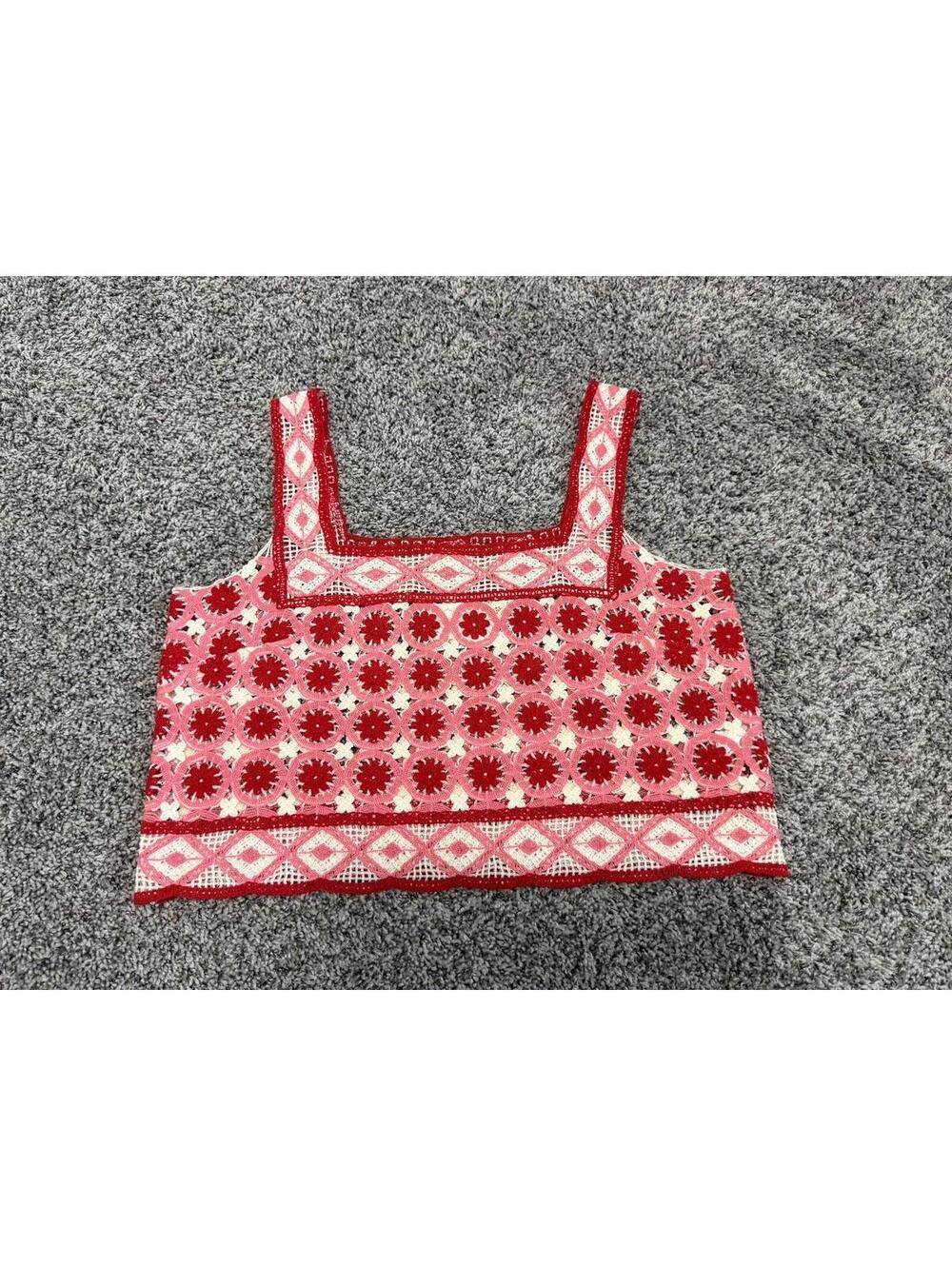 Chelsea & Violet NWT REd/Pink/White Crochet Floral Semi-sheer Tank Top Size XL